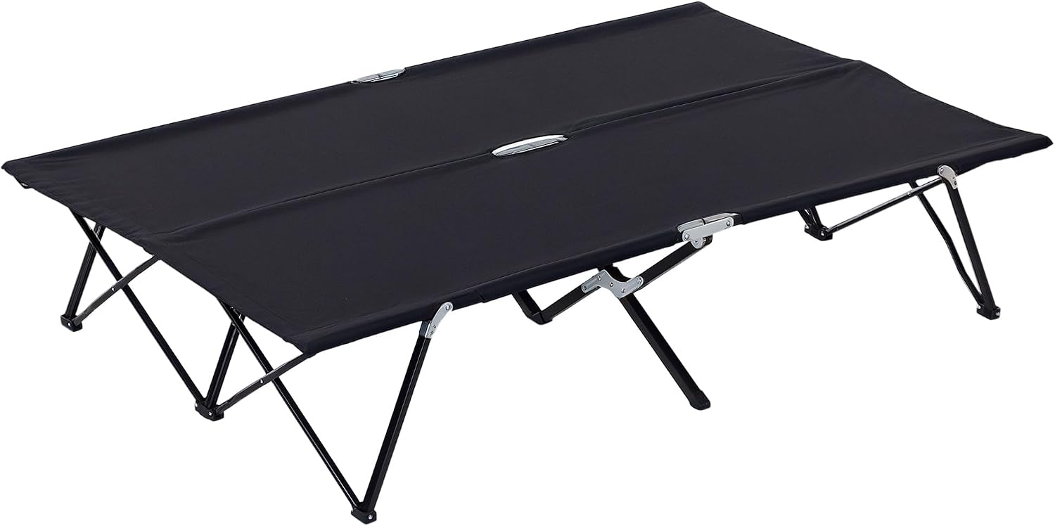 Outsunny 2 Person Folding Camping Cot for Adults, 50" Extra Wide Outdoor Portable Sleeping Cot with Carry Bag, Elevated Camping Bed, Beach Hiking, Black