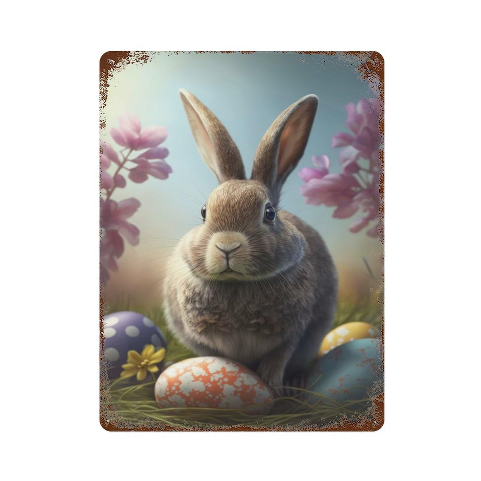Easter Bunny II 15.7"x11.8" Rusty Metal Tin Sign, Shabby Chic Decor for Bistro, Counter And Cafe Decor