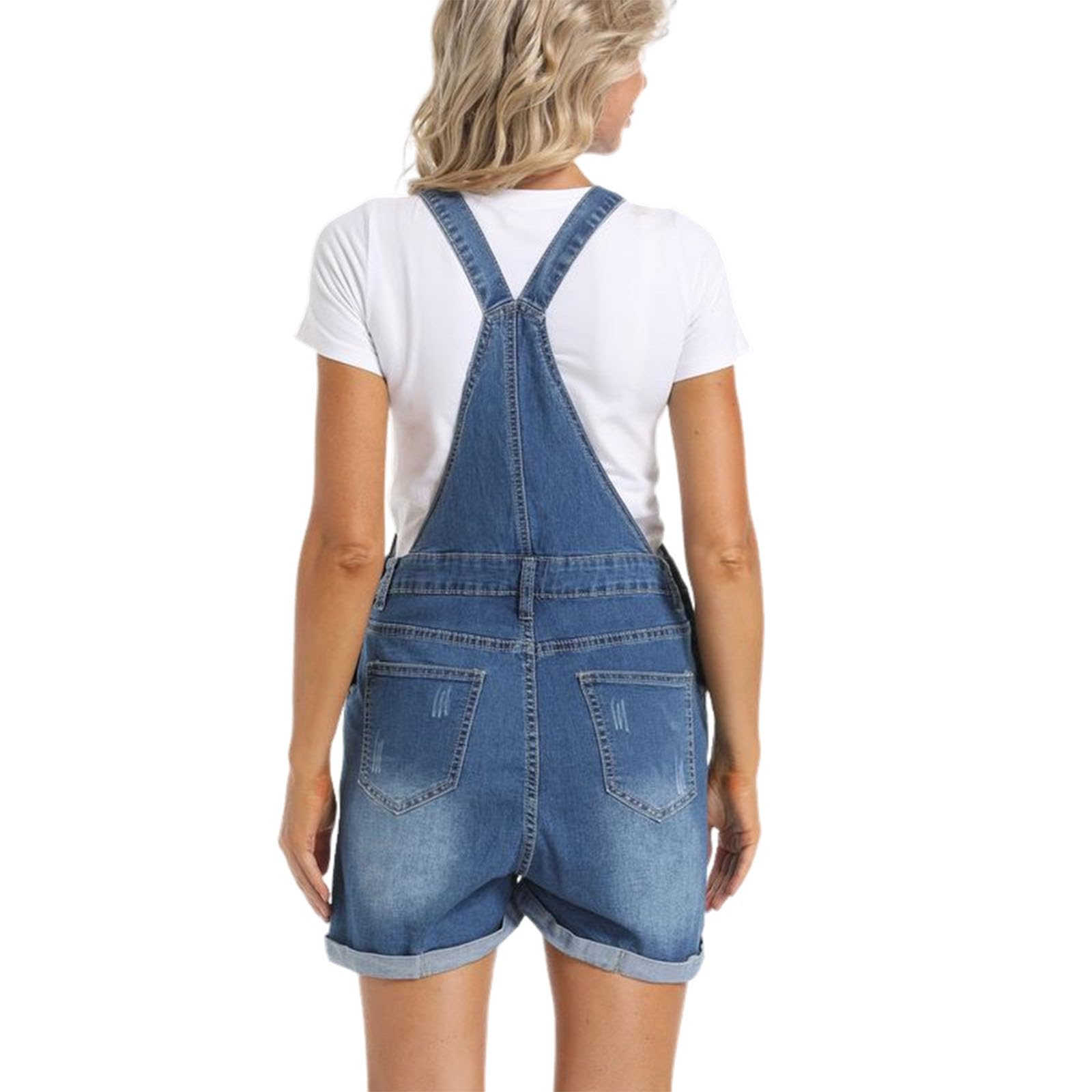 ENEN Umstandslatzhose Kurz Damen Sommer - Umstands Jumpsuit aus Denim mit Verstellbaren Trägern, Locker Maternity Overalls Ärmellos Schwangerschaftshose Kurz mit Taschen