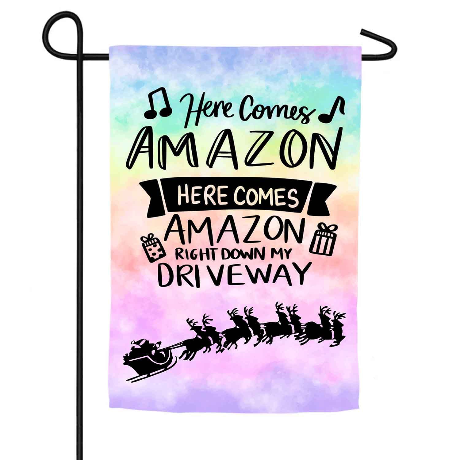 FAQDFLAU Here Comes Amazon Here Comes Amazon Right Down My Driveway Farmhouse Yard Outdoor Decoration Burlap Garden Flag 12.5 x 18 Inch Double Sided