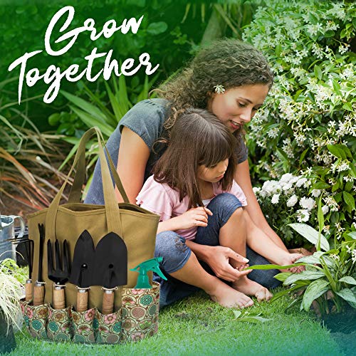 Scuddles Garden Tools Set - 8 Piece Heavy Duty Gardening Kit with Storage Organizer, Ergonomic Hand Digging Weeder Rake Shovel Trowel Sprayer Gloves Gift for Men Or Women