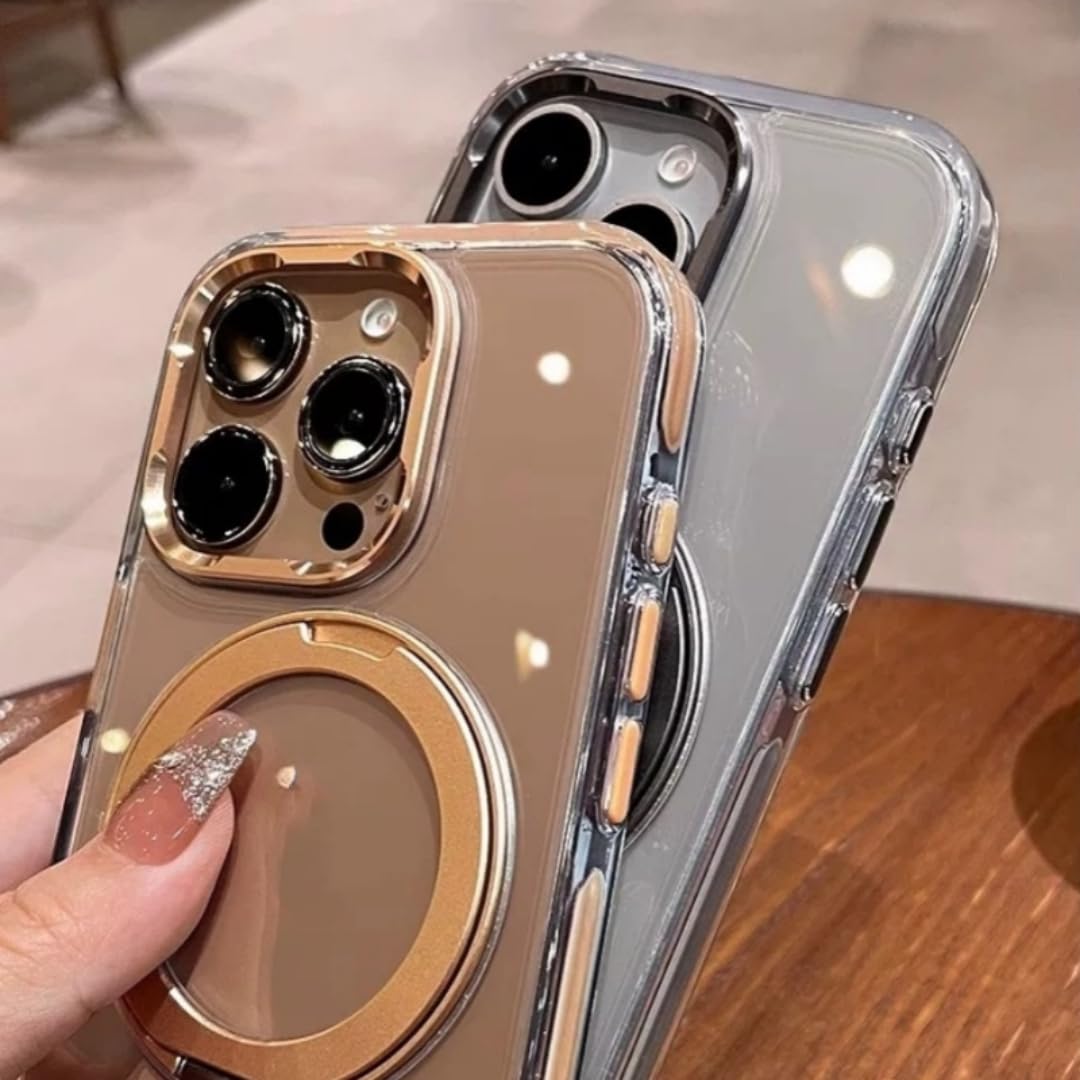 Custodia di lusso trasparente con supporto magnetico girevole per iPhone 15 Pro (per iPhone 15 Pro/Custodia magnetica grigia)