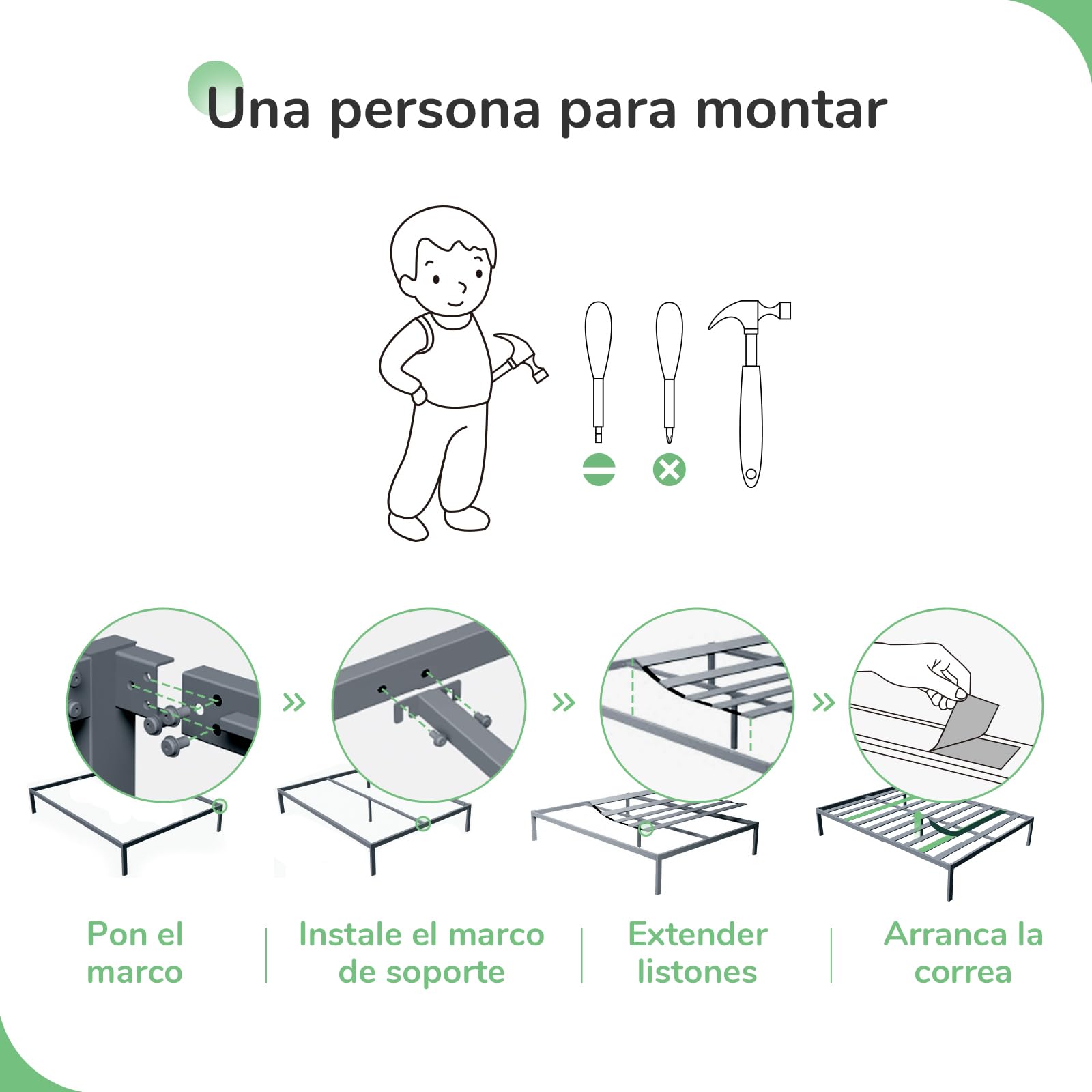 Novilla Somier 135x190 cm Láminas de Chopo Altura 30 cm Estructura de Cama Metal Blanco