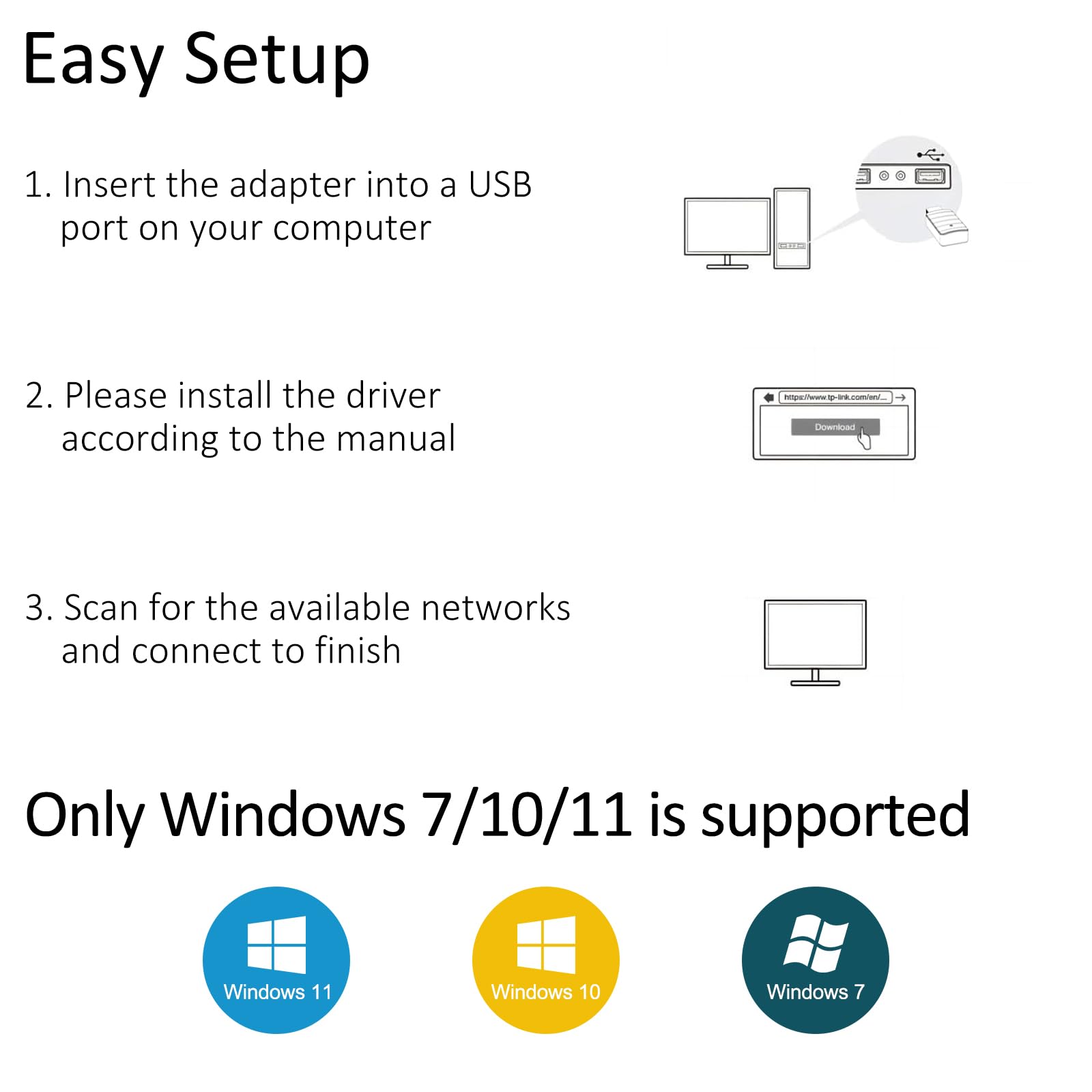 Adaptador USB WiFi de 650 Mbps para PC, 802.11 ac Mini adaptador de red inalámbrico USB 2.0 WiFi con doble banda 2.4 GHz/200 Mbps, 5 GHz/450 Mbps para computadora portátil de escritorio con