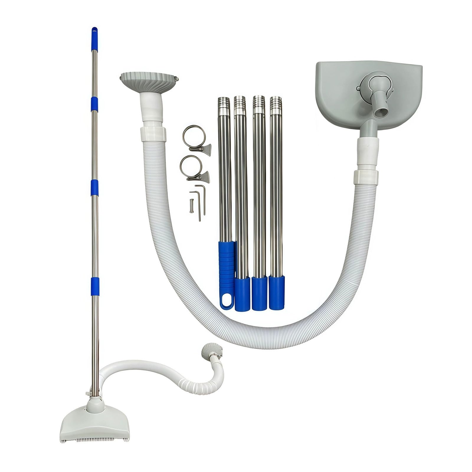 Pool Vacuum Cleaner, Pool Vacuum Cleaner, Above Ground Pool Vacuum Cleaner with Suction Head, Hose and Telescopic Handle 144 cm, Pool Cleaning Kit for Spa, Hot Tub, Swimming Pools (Grey-155cm)