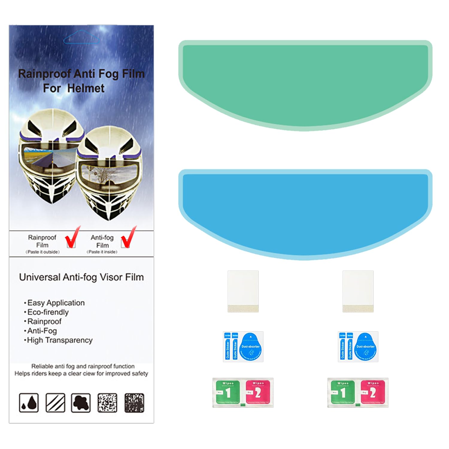 NOUKAJU Universal Motorcycle Helmet Waterproof Film+Anti Fog Film, Helmet Mask Waterproof Film,Motorcycle Helmet Shield, High Light Transmittance(Waterproof Film 1pack+Anti Fog Film 1pack)