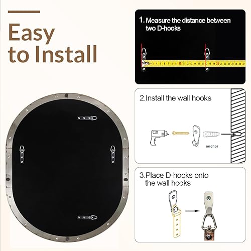 Miniatura 74 de ANDY STAR Espejos ovalados de baño, espejo de tocador doble de 30 x 48 pulgadas, espejos ovalados negros para baño, marco de acero inoxidable