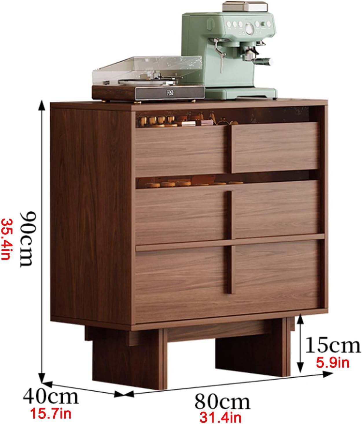 Buffet Cabinet, Sideboard Buffet Cabinet with Drawers, Rustic Coffee Bar Cabinets, Long Kitchen Sideboard Buffets Table, Wood Kitchen Buffet Storage Cabinets(Brown,31.4x15.7x35.4'')