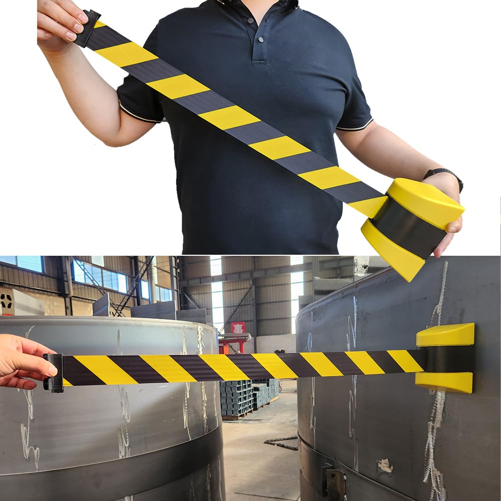 Absperrseile, Sicherheitswarnbänder, Wall mounted queuing barrier, Retractable barrier, ABS Plastic Housing, Safety cordon crowd control 5 / 10M, Warning tape personnel guidance system, airports（10m）