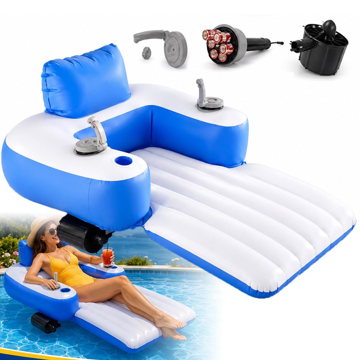 LISTaRSw Electric Inflatable Pool Raft Motorized Lounger Float Heavy Duty Water Toy B