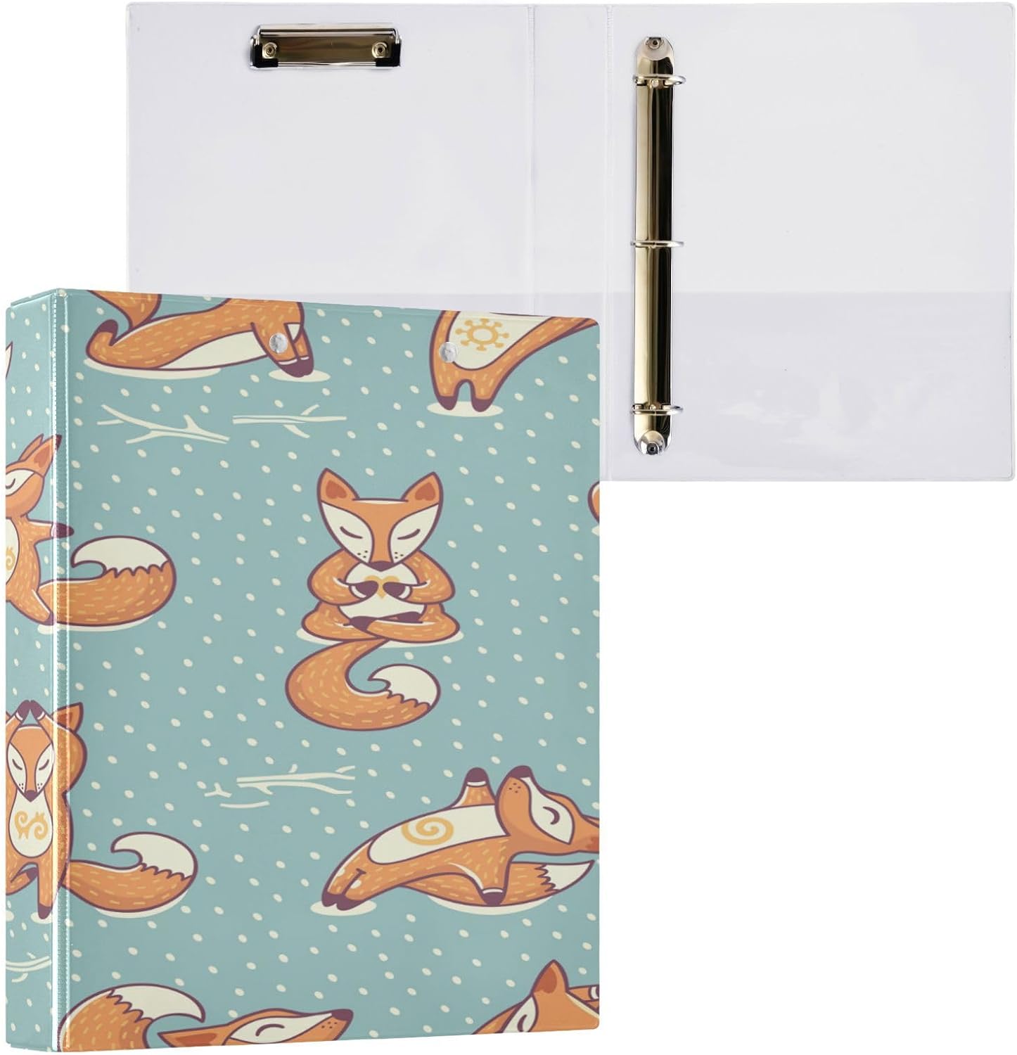 3 Ring Binder, Yoga Fox Snow Clipboard With 2 Pockets, 1.5 Inch Heavy Duty Round Ring for Office Supplies
