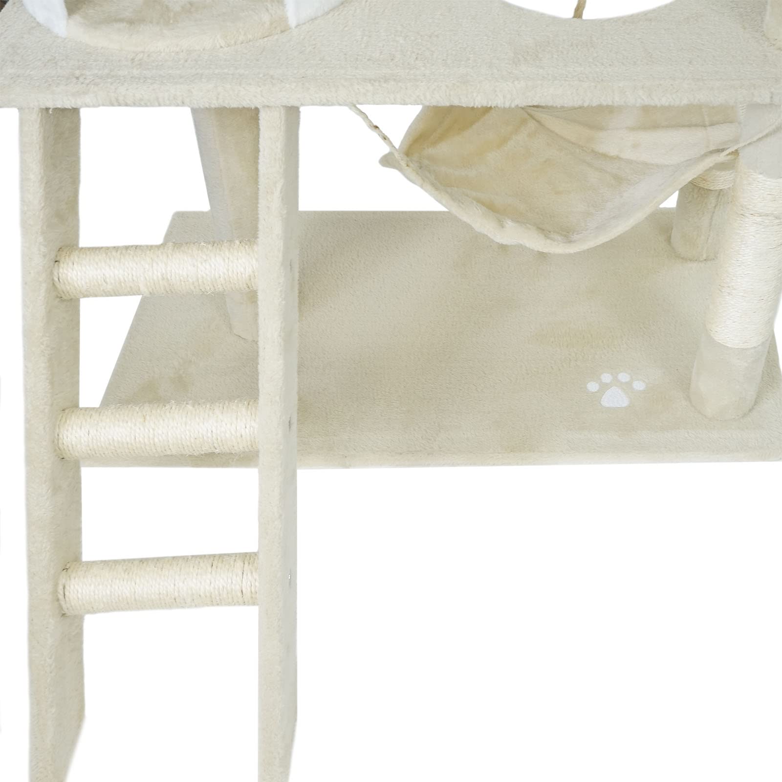 Árbol rascador para Gatos Beige/Blanco 141 cm con Plataformas y Cueva Poste de sisal para Escalar