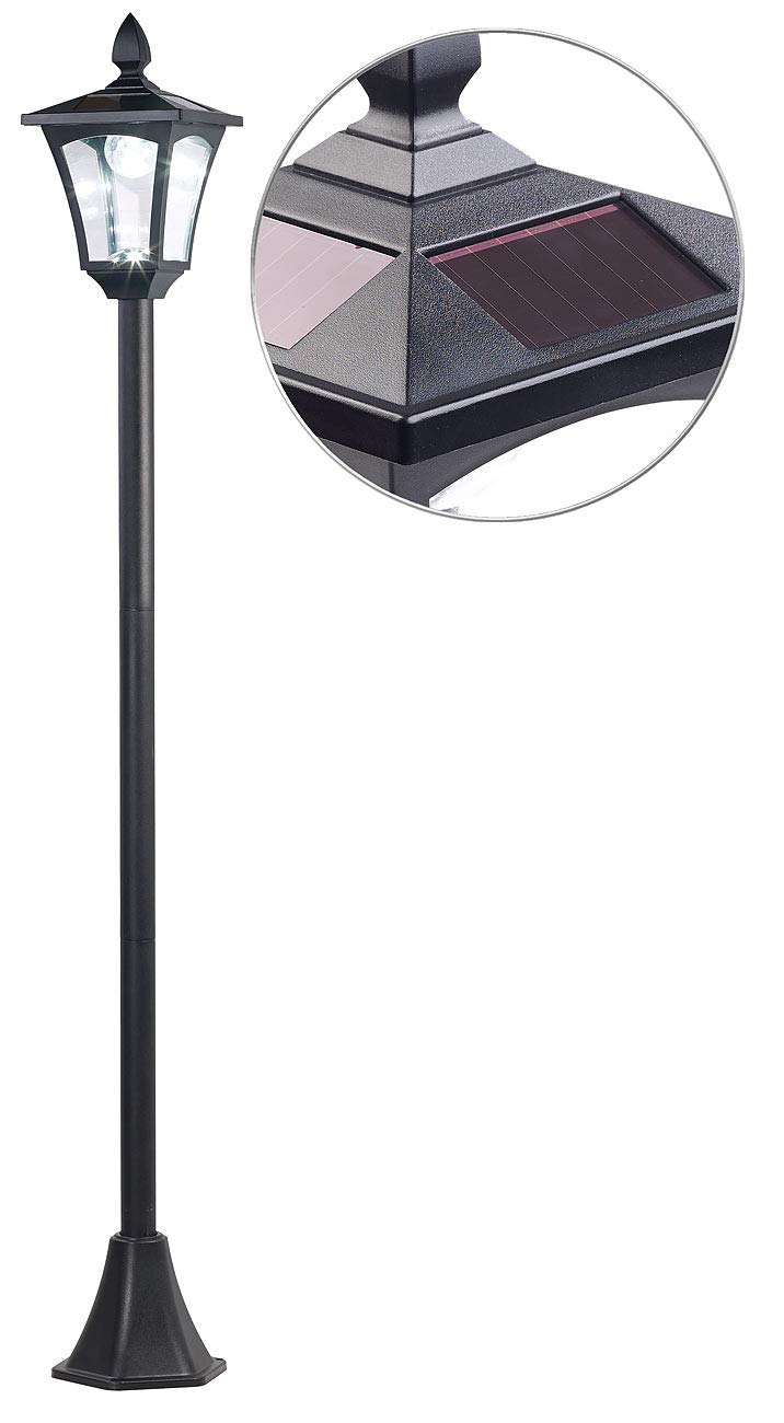 Royal Gardineer solar Lámpara de jardín: Lámpara solar de jardín LED, de 40 LM, regulable, con sensor crepuscular IP44, de 1,6 m de altura (Linterna de pie)
