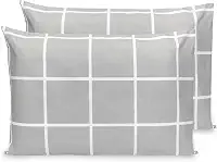 Kit 2 Fronhas Estampadas Percal Flex 400 Fios Zíper 70 X 50 (Grid Cinza)