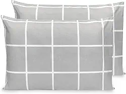 Kit 2 Fronhas Estampadas Percal Flex 400 Fios Zíper 70 X 50 (Grid Cinza)