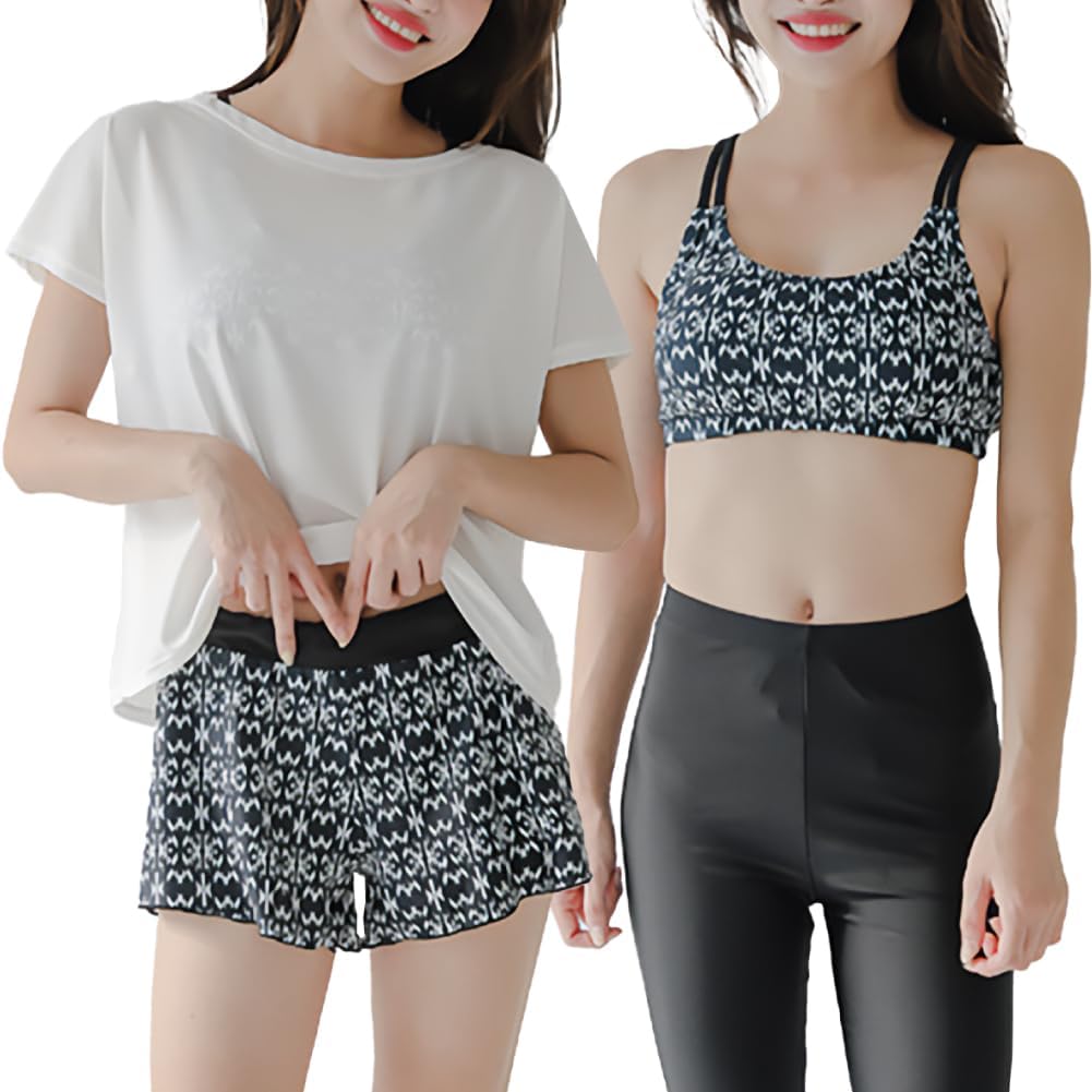 [TAM HOLDING] 水着 レディース 体型カバー 5点 セット レギンス ショーツ Tシャツ パンツ ヨガ タンキニ