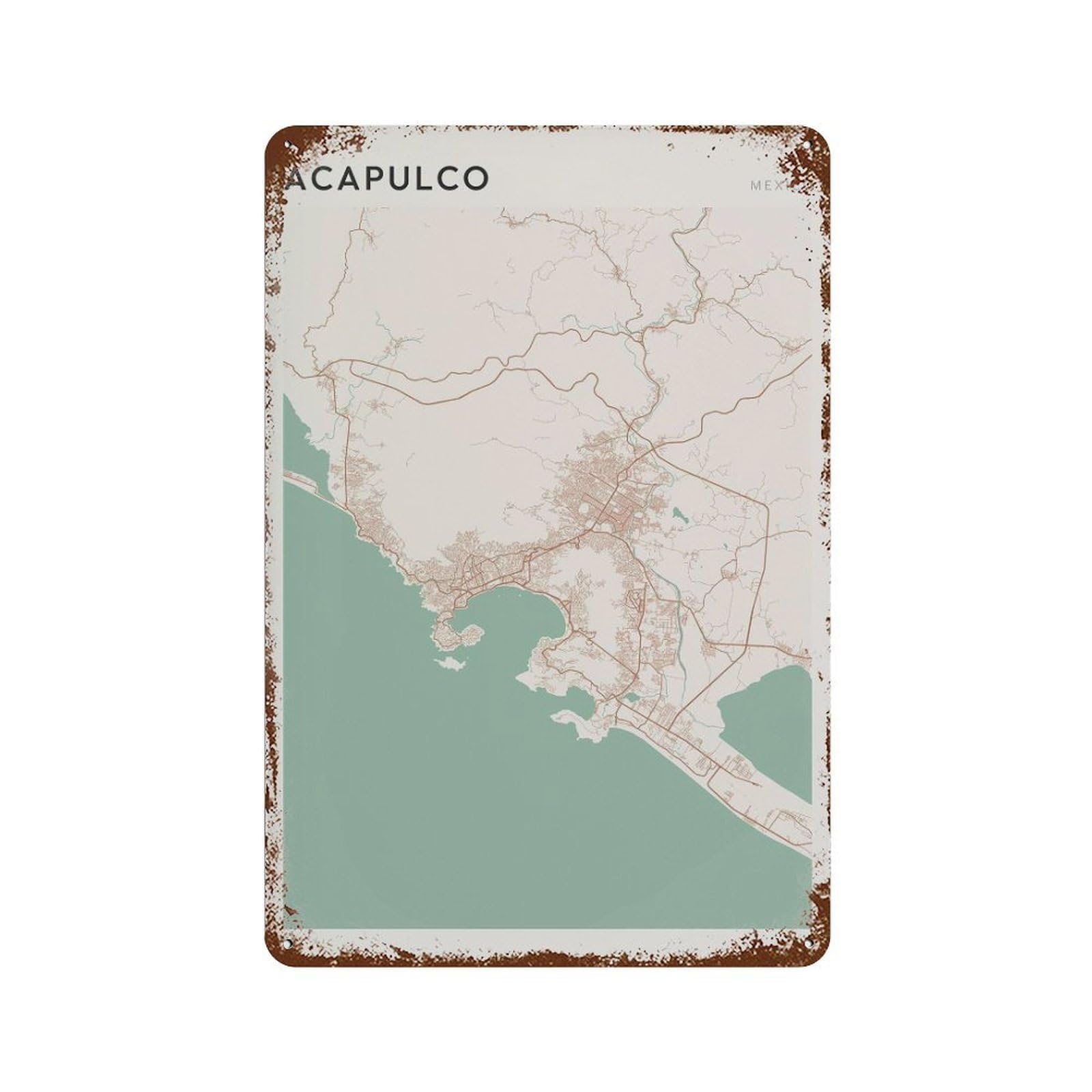 xiaoxiaoshen Acapulco Map Mexico Travel Gift Farmhouse Decor (2) Wall Decor Art Metal Tin Poster Modern Home Decor Art Home Bar Shop Decorations Vintage Sign 30x20cm