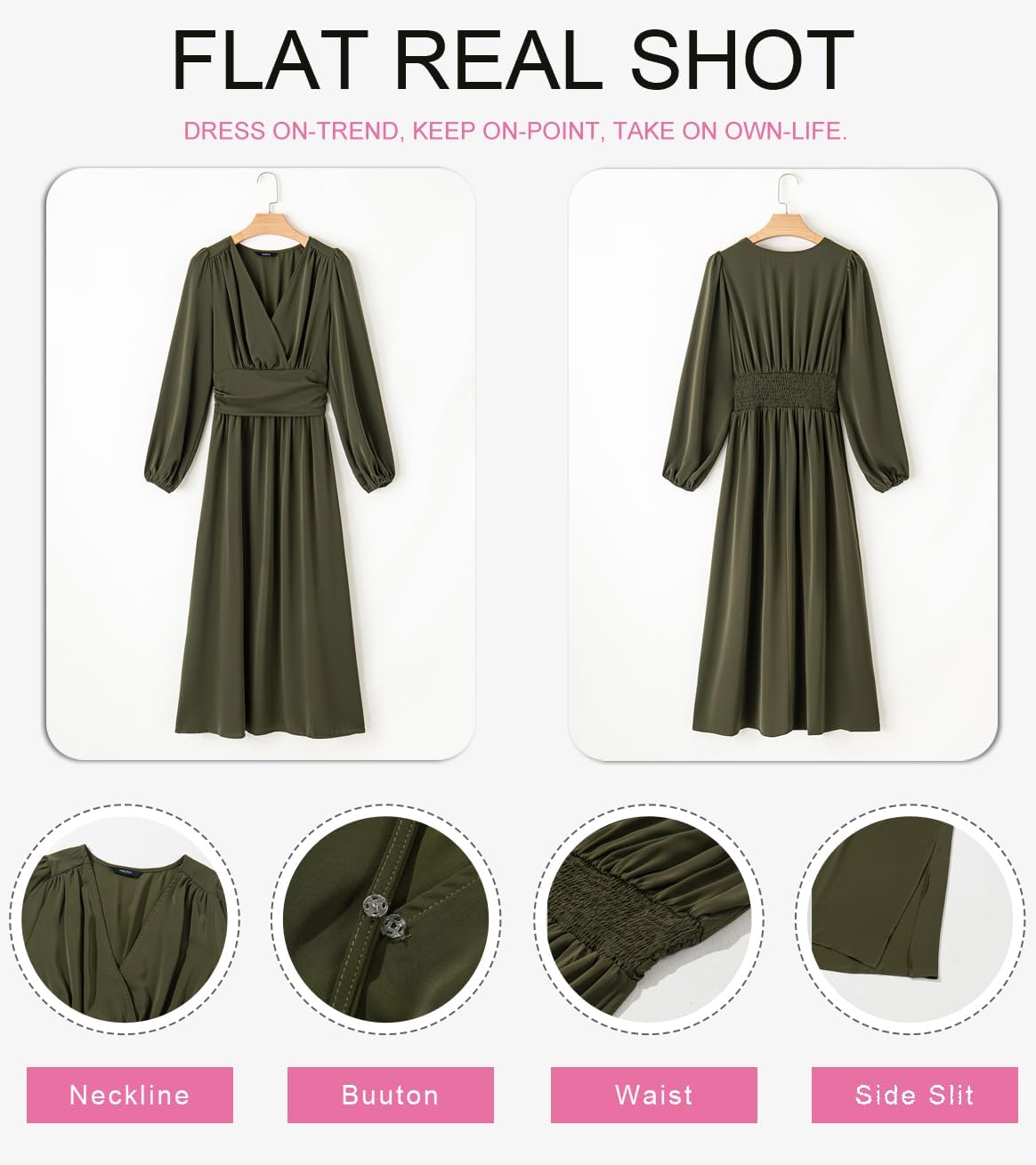 Dokotoo Womens Wrap V-Neck Empire Waist Dress Lantern Sleeve Ruched Side Slit Elegant Maxi Dress - Image 5