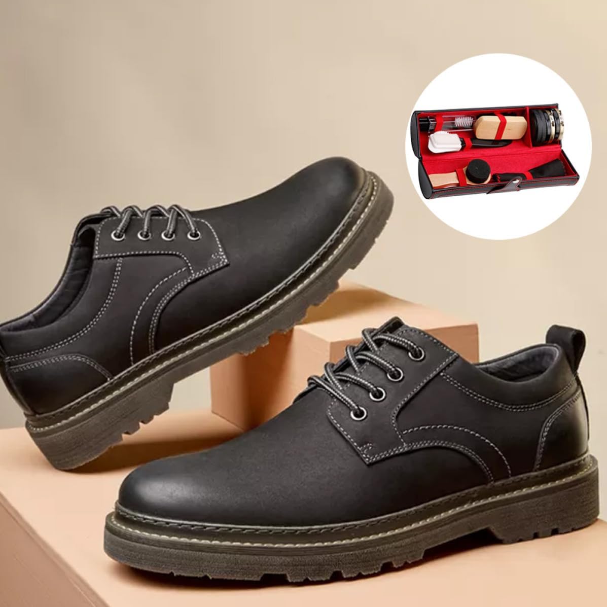 Portable Shoe Polish Tool Set with Bristle Brush for Leather Boots