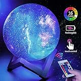 toyuugo Moon Lamp (5.9 Inch) Star Light Kids Night Light Galaxy Lamp 16 Colors LED 3D Star Lamp with Wood Stand, Touch & Remote Control & USB Rechargeable Baby Light Gift for Girls Lover Christmas