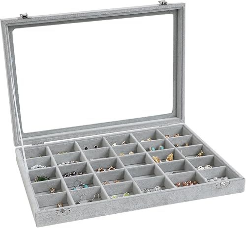 Miniatura 7 de Wuligirl - Joyero organizador de terciopelo para aretes collares y pulseras con tapa transparente de exhibición almacenamiento de joyas