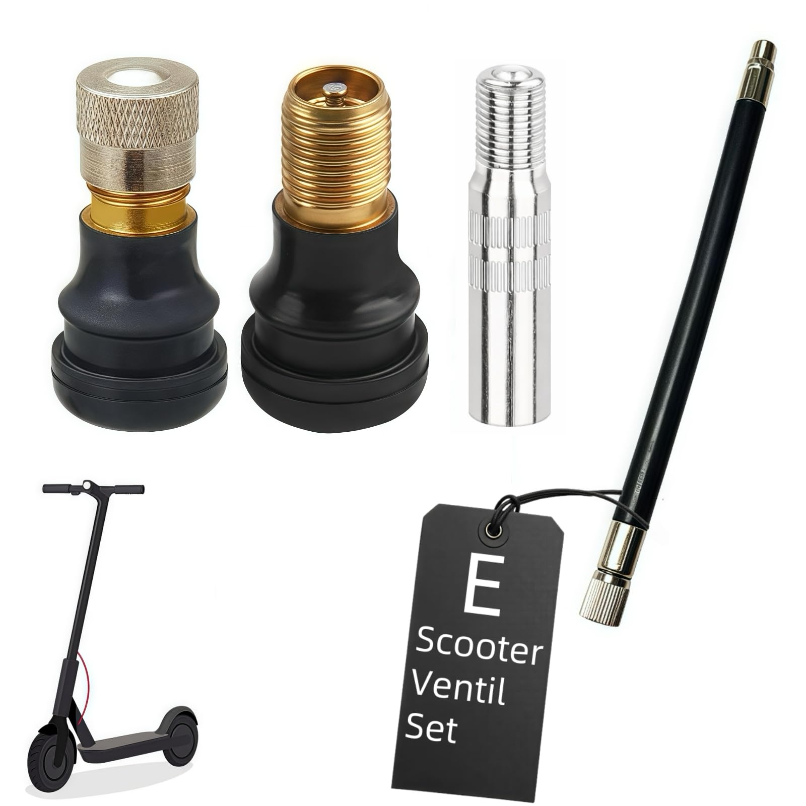 zeostmont E Scooter Ventil Set – Ventiladapter & Ersatzventile kompatibel mit Xiaomi E Scooter 5/5 Pro/5 Max, Ninebot Max G30D/G2D & Segway E-Scooter, Tubeless Ventil Zubehör mit Ventilverlängerung