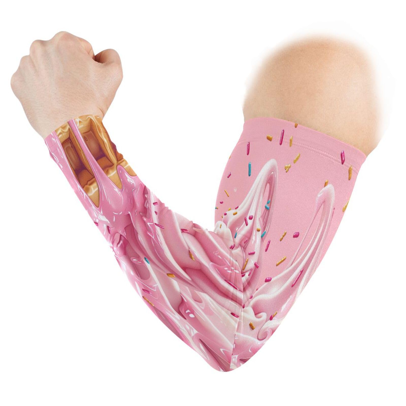 YEGAME Arm Sleeves for Men & Women, Ice Cream Cone 1 Pair Cooling UV Sun Protection Sports Compression Sleeves, UPF 50+ Basketball Tennis Cycling Arm Warmers, Breathable Tattoo Cover Sleeve