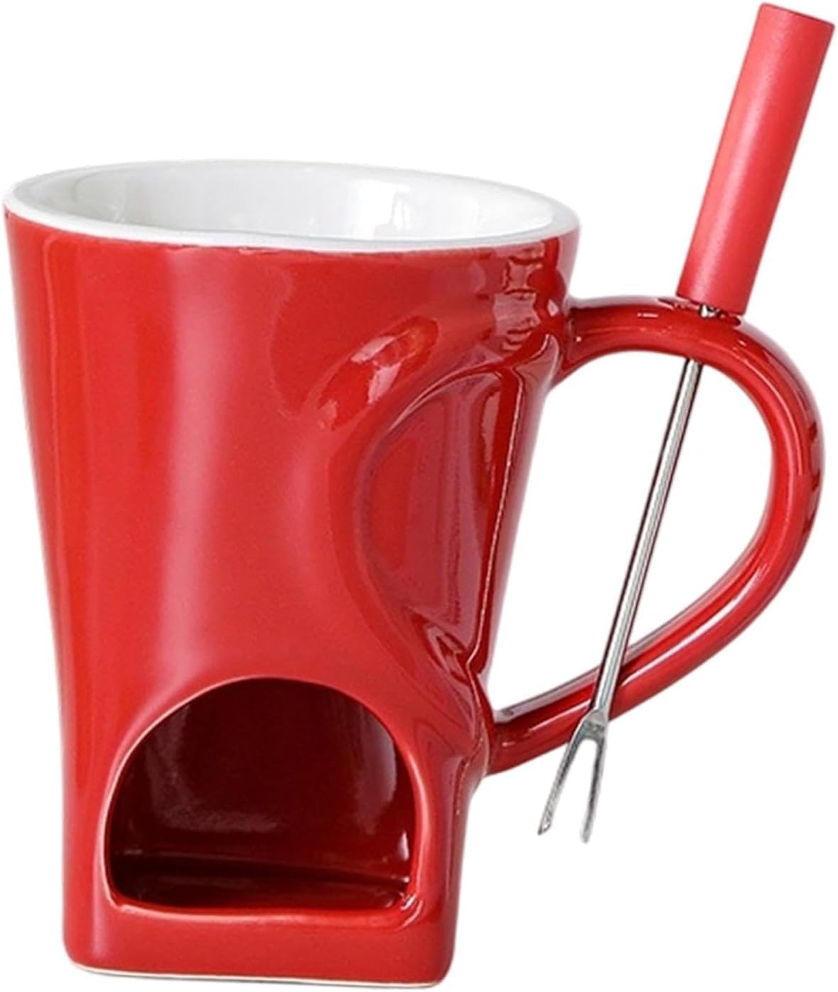 Valentine's Day Mini Ceramic Fondue Mug with Fork - Perfect Dipping Cup for Romantic Desserts and Sweet Treats