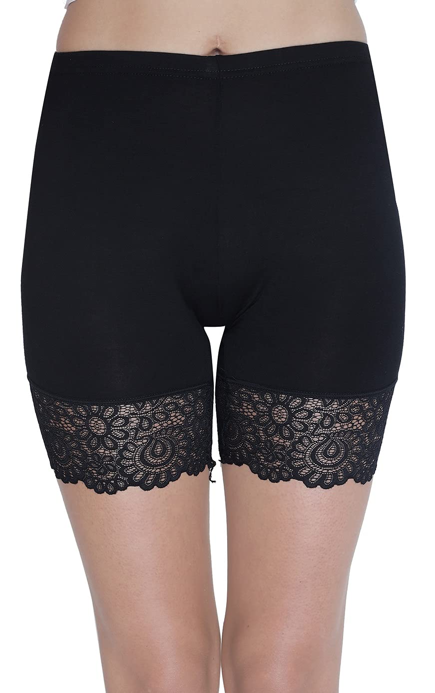 plumbury Women's/Girl's Cotton Lycra Cycling Shorts/Under Skirt Shorts Safety Shorts with Lace (Size L-XL)-picture-50