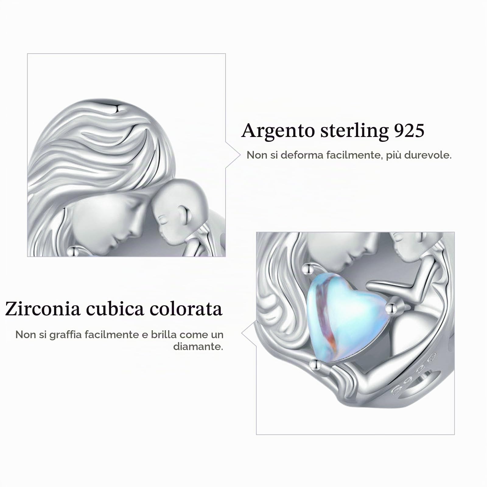 GNOCE Charm Bead Madre e Figlio Moonstone Charms In Argento 925 Con Zirconia Per Bracciali Collane Famiglia