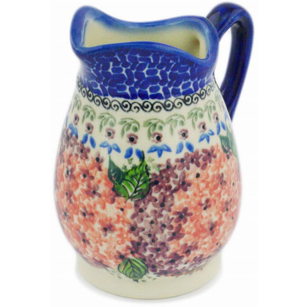 Authentic Polish Pottery Creamer Signature UNIKAT in Royal Flowerbox Design Handmade in Boles?awiec Poland by Ceramika Dalia + Certificate of Authenticity