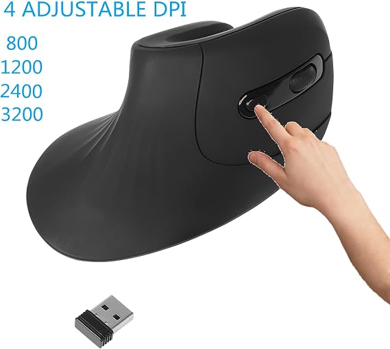 Ergonomic Mouse Wireless, Vertical Ergo Mouse, Rechargeable 2.4G Optical Vertical Mice with 6 Buttons 3 Adjustable 3200 DPI Cordless Mice for Large Hands for Mac PC Desktop Laptop Windows (Black)