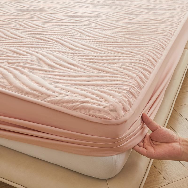 100% Waterproof Breathable Mattress Protector，3D Air Mattress Protector Fitted Sheet Quilted Mattress Pad Cover Noiseless Mattress Pad with Deep Pocket Fitted U (Pink,Twin)