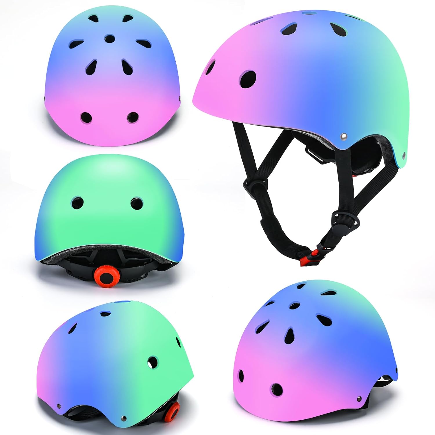 Wemfg Color Gradient Adjustable Kids Bike Helmet Toddler Helmets for 3-5 5-8 8-14 Girls Boys Child Helmet for Multi-Sports Skateboarding Cycling Scooter Roller Skating Balance Bike