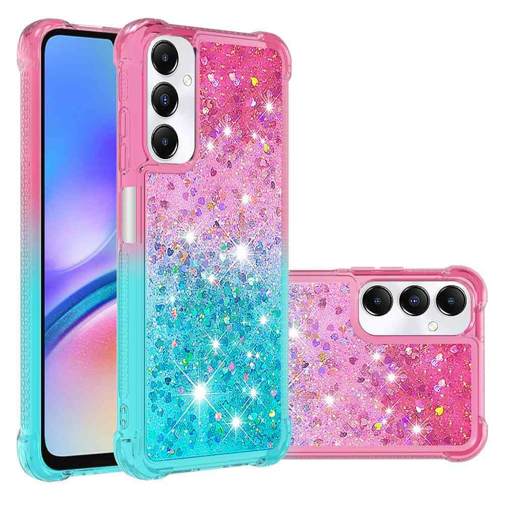Reevermap Samsung Galaxy A05S Case Glitter Shiny Clear Gradient Liquid Floating Cover for Samsung Galaxy A05S, Shockproof Bling Soft TPU Silicone Rubber Bumper Case Girls Women, Pink & Blue
