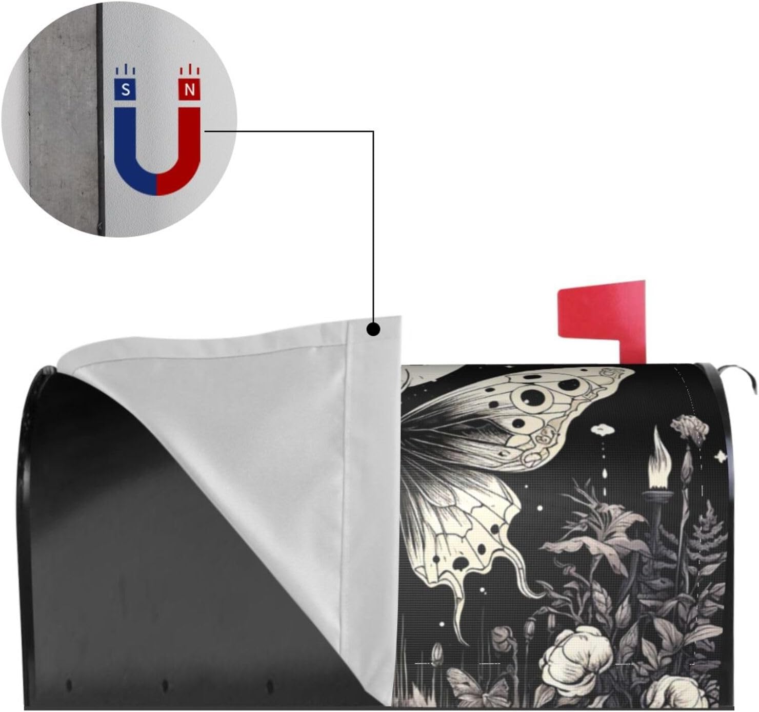 Skull Butterfly Gothic Magnetic Mailbox Covers Halloween Mailbox Cover Standard Size Waterproof Post Letter Box Cover Mail Wraps for Garden Yard Outdoor Decor