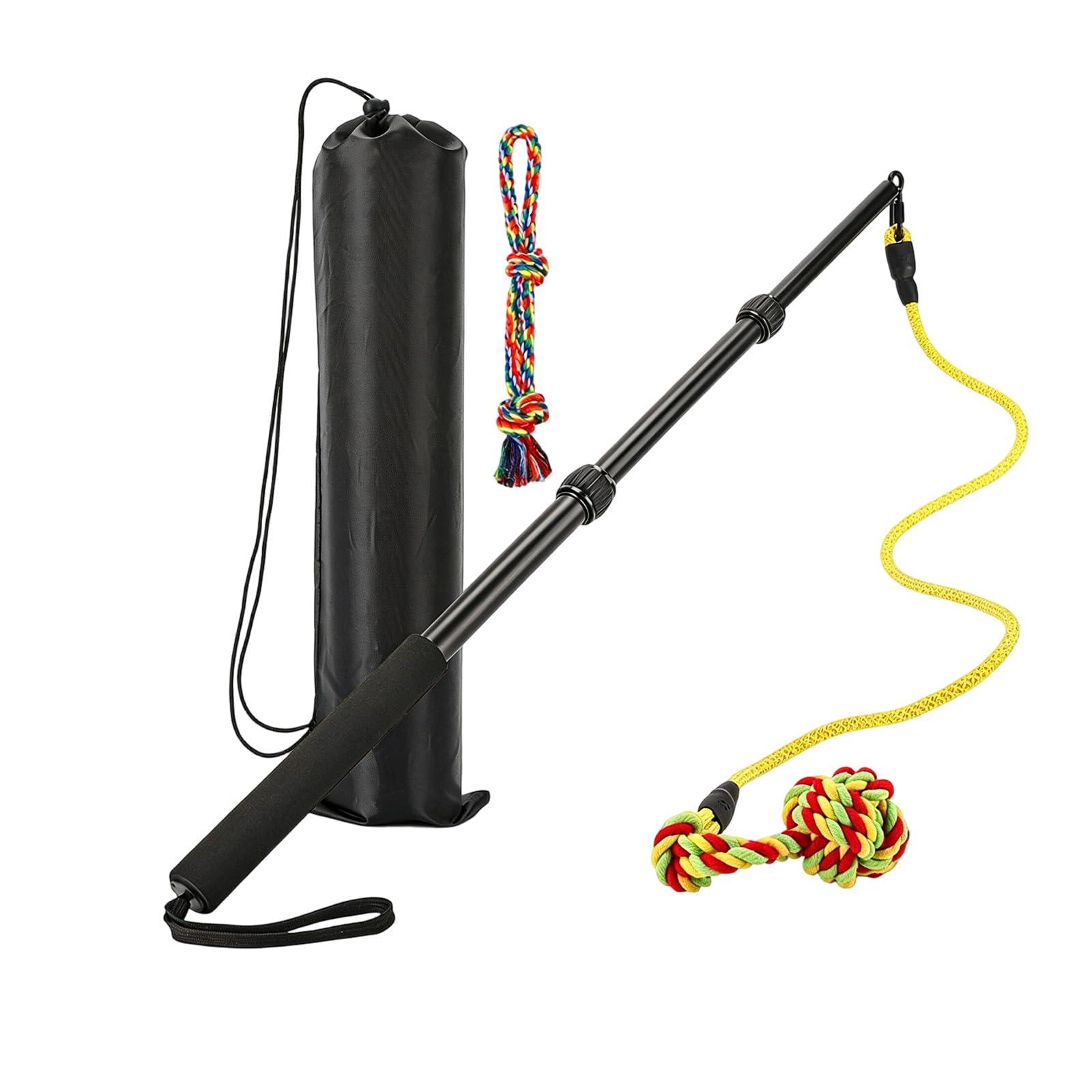 Interactive Pet Teaser corda retrattile in alluminio Design include corda di cotone giocattolo e palla per cani e gatti