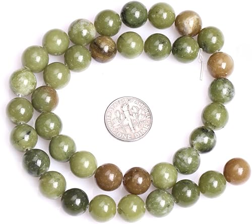 Miniatura 4 de JOE FOREMAN Cuentas de jade verde canadiense para hacer joyas, piedras preciosas naturales semipreciosas de 0.394 in, redondas, color verde de 15
