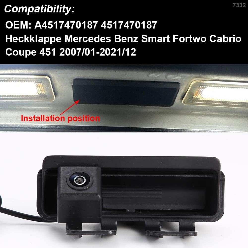 Cámara de Aparcamiento de Respaldo de visión Trasera con asa de Maletero de Coche Replacement for Mercedes Benz Smart Fortwo Cabrio Coupe 451 2007/01-2021/12