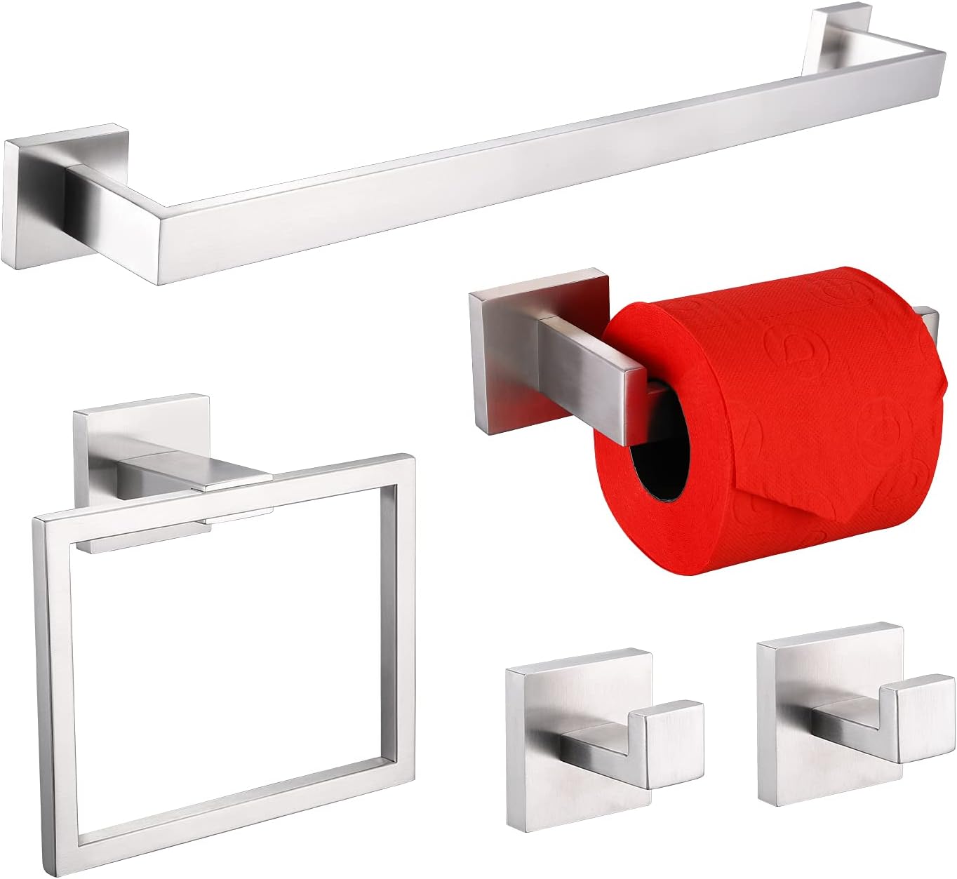 LANC 5 Pieces Bathroom Hardware Accessories Set Towel Bar Holder Toilet Paper Holder Towel Ring Wall Mounted,Stainless Steel,Brushed Nickel,A8808-5BN