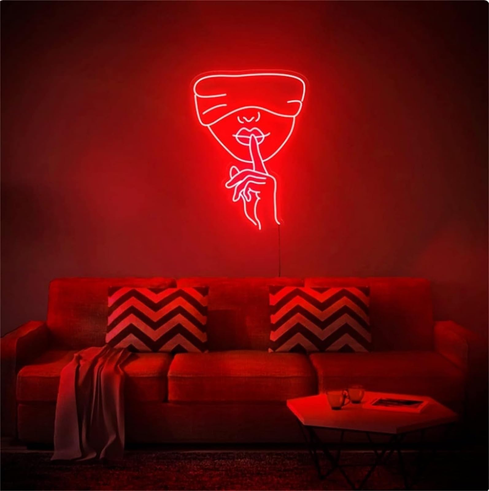 Neon LED Znak Cisza Usta I Palce Neon, Wiszące Na Ścianie Seksowny Akrylowy Neon LED Dla Domu 40 * 60 cm