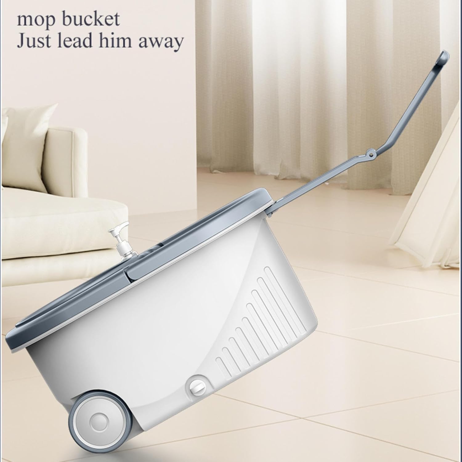 NIBHZ Mop and Bucket Set, Spin Mop for Cleaning Floors with Two Mop Heads, 1 x Mop, 3 x Mop Heads, 1 x Spin Bucket,A