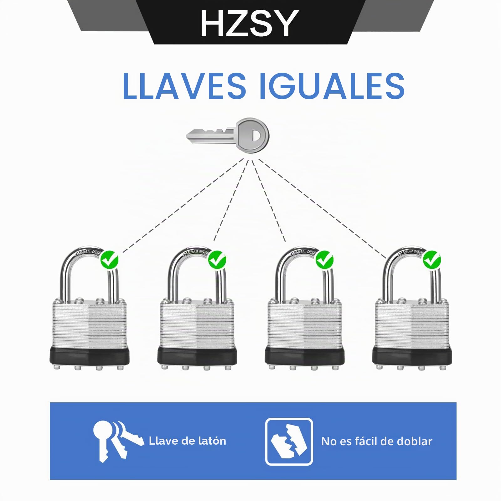 Candados con llave igual, paquete de 6, cerradura con llave de acero laminado (1-9/16 pulgadas, 40 mm), candados con la misma llave, grillete normal, para caja de herramientas, taquilla y unidad