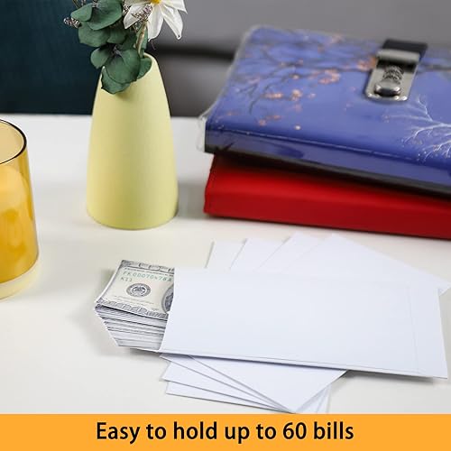 Miniatura 7 de Paquete de 100 sobres de efectivo autoadhesivos de 6.7 x 3.5 pulgadas, aptos para desafíos de ahorro de dinero, sobres blancos de 120 GSM gruesos