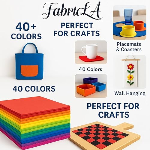 Miniatura 4 de FabricLA Tela de fieltro para manualidades, 36 x 36 pulgadas de ancho y 0.063 in de grosor, utiliza este fieltro suave para manualidades, paquete de