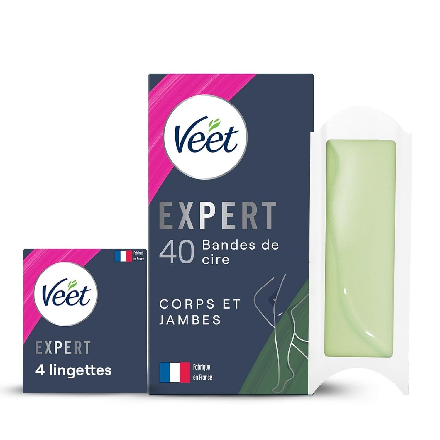 Veet Expert – 40 tiras de cera fría para piel seca – Depilación duradera – Acabado perfecto con aceite de almendras dulces