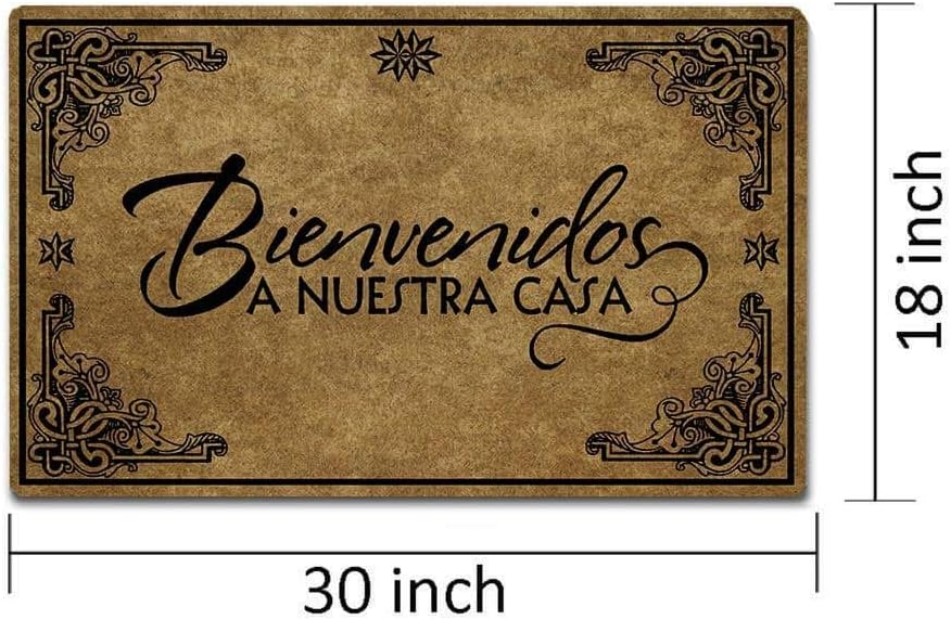 Funny Door Mat Non-Slip Back Rubber Entry Way Doormat Outside | Bienvenidos A Nuestra Casa Spanish | Standard Outdoor Welcome Mat | Patio Home Indoor | Non-Woven Fabric 18 Inch x 30 Inch