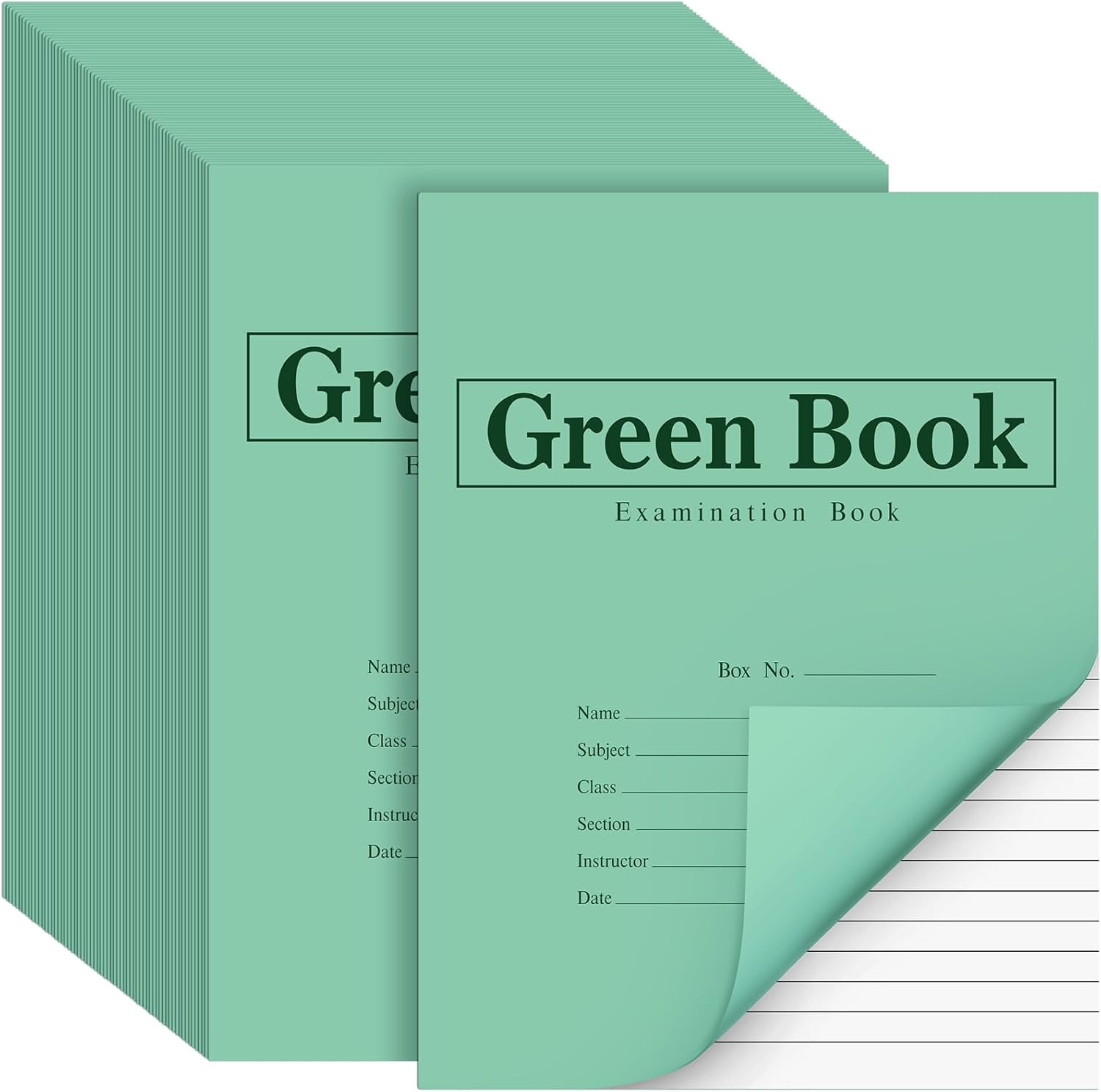 Skyygemm 100 Pack Green Exam Book Green Test Book, 8.5" x 11", 8 Sheets 16 Pages, Wide Ruled Saddle Stitched Examination Notebook for Home Business School Office