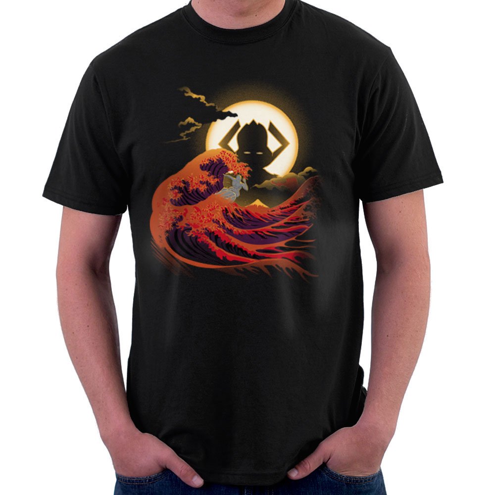Surfing With The Alien Silver Surfer Great Wave Of Kanagawa Men's T-Shirt