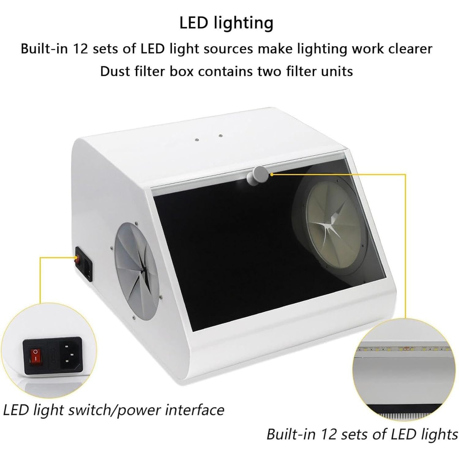 Dentalpolier- Und -Schleifbox, 12 Integrierte LED-Lichtquellensätze Und 2 Perkolatoren, Geeignet Zum Gravieren, Schneiden, Polieren, Schleifen Usw.